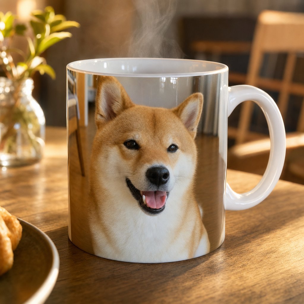 ペットの写真をあしらったマグカップ